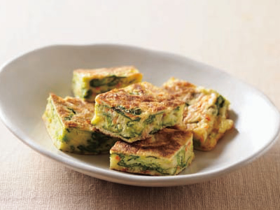 小松菜と干し桜えびのチヂミ風